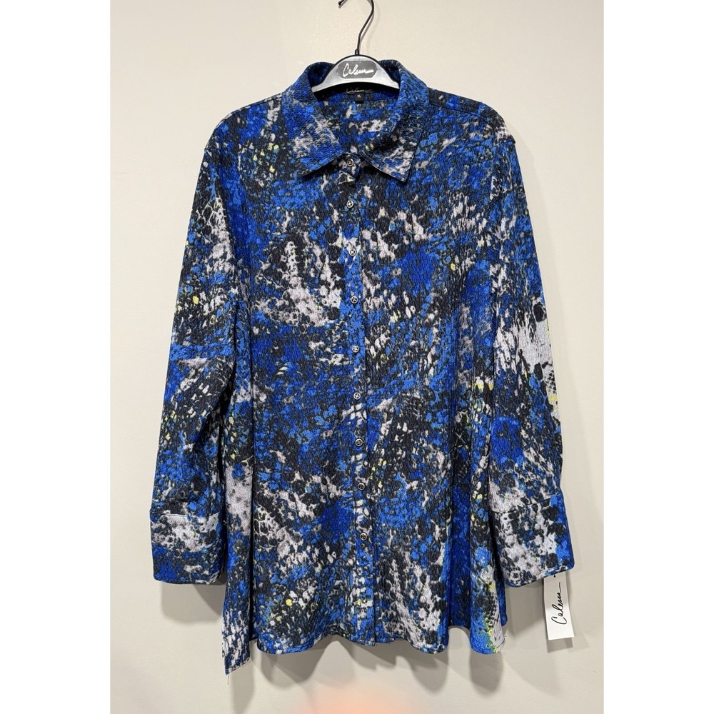 Calessa Women's NWT‎ Xl Blouse Button Up Long Sleeve Blue Collar